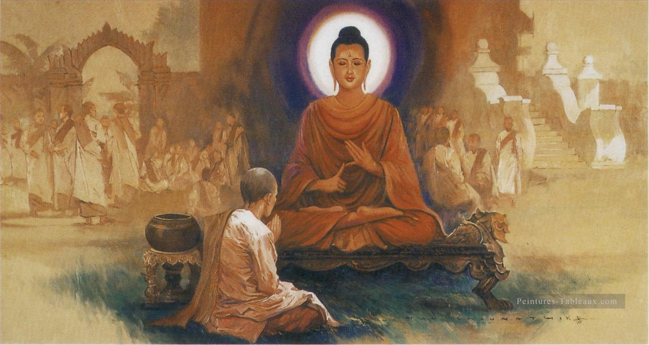 Maha pajapati Gautami demandant la permission du Bouddha pour établir l’ordre des religieuses bouddhisme Peintures à l'huile